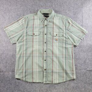 Carhartt Loose Fit Midweight Green Plaid Short-Sleeve Button Up Mens Size XL